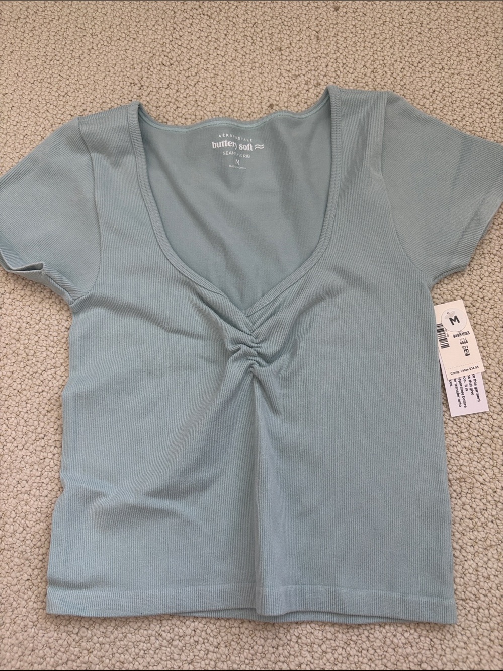 Butter Sage Ribbed V-Neck Short Sleeve Twist Top
